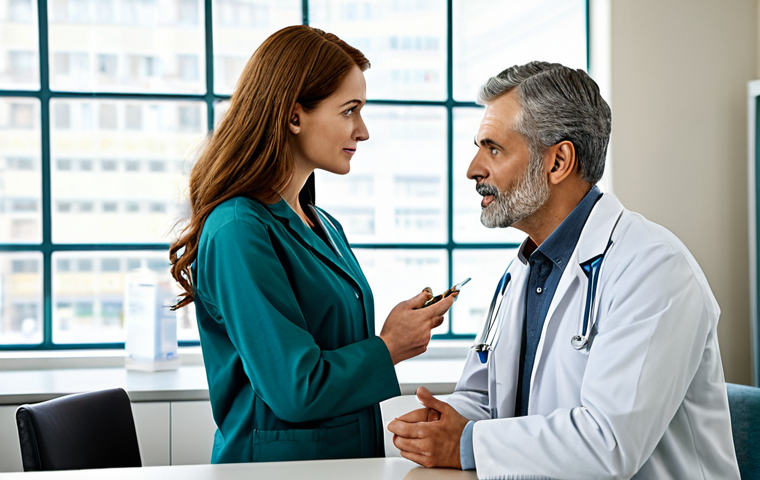 비만 약물 치료 부작용 - "A professional doctor, wearing modest clothing, discussing medication with a patient in a well-lit ...