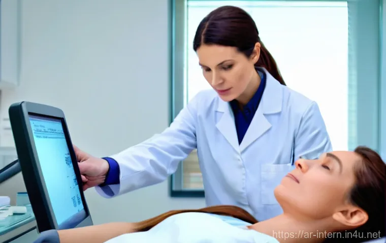 갑상선 결절 수술 필요성 - **Image Prompt 1: Thyroid Ultrasound Consultation**
"A clean, brightly lit medical examination r...