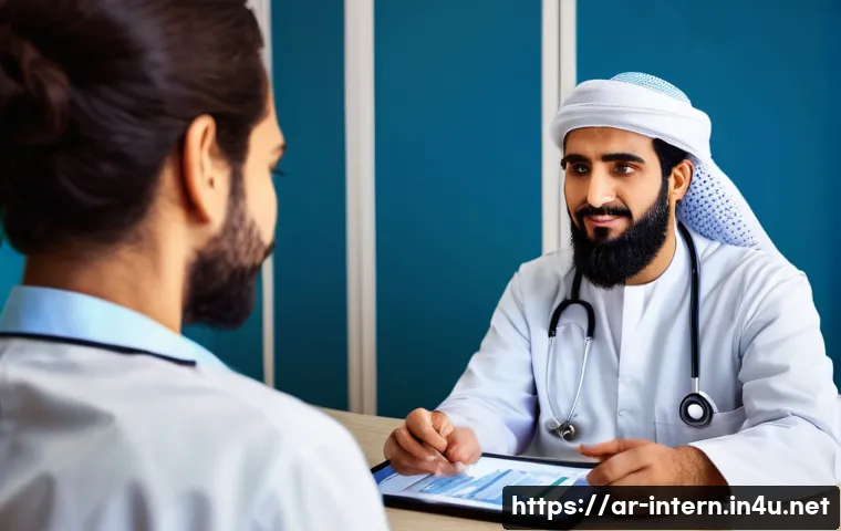 고지혈증 약물 비교 - **Prompt:** A middle-aged Arab man in a doctor's office, wearing a traditional Thobe and Ghutra. He'...