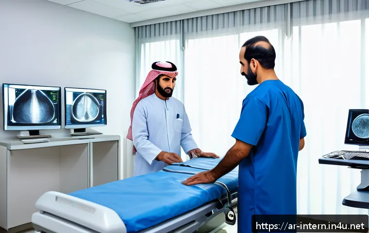 내과 종합 검진 가격 - A modern medical clinic interior in a bustling Middle Eastern city, featuring advanced diagnostic eq...